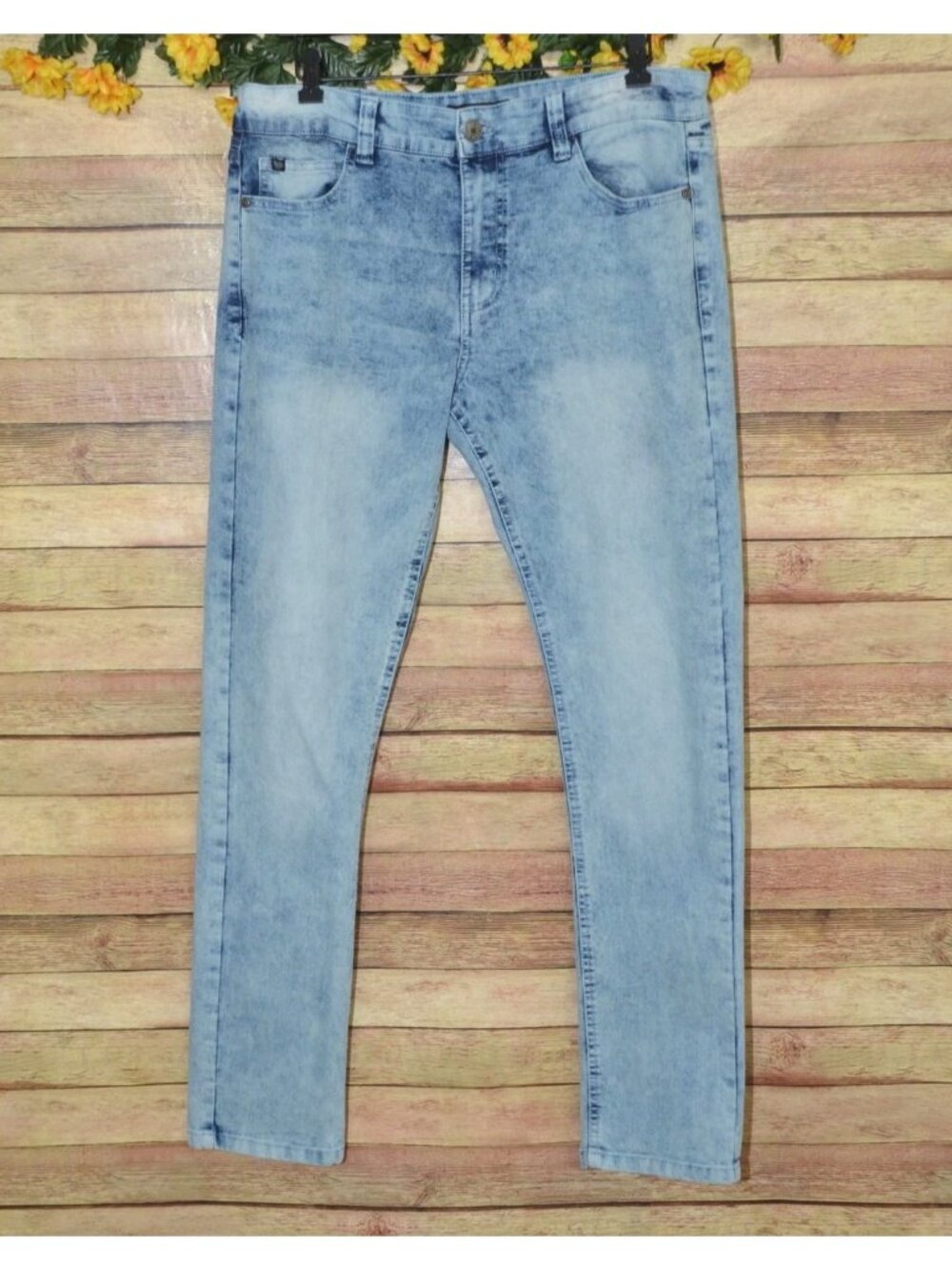 Rocawear Acid Wash Skinny Jeans Men's 34x32 Blue Stretch Denim Y2K Light Retro